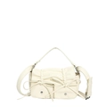 Fashionable off-white PU handbag with pleated flap, bow decorations and silver metal studs - Off-white