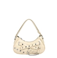 Borsa hobo chic in pelle PU color crema con borchie metalliche punk e dettagli di cinturini - Bianco Sporco