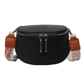 Fashionable black nylon half-moon crossbody bag with vintage floral wide shoulder strap - Contrast Black