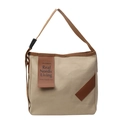 Minimalist beige canvas crossbody bag with Nordic leather patch and adjustable shoulder strap - Off White