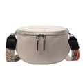 Beige half-moon crossbody bag with wide floral print strap and high-density nylon fabric - Off-white