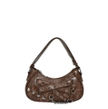 Borsa a spalla a mezzaluna in pelle PU marrone vintage con borchie argentate e catena - Marrone