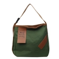 Minimalist dark green canvas tote bag with brown straps in retro Nordic style - Green