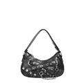 Borsa a spalla in PU nero invecchiato con borchie punk e decorazione a catena - Nero
