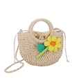 Borsa a mano in paglia intrecciata con grande fiore giallo e tracolla inclusa - Bianco