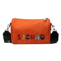 Bright orange crossbody bag with SJCHAO embroidery and camouflage fabric strap - Orange