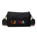 Black Oxford fabric crossbody bag with SJCHAO colorful embroidery and jacquard strap - Contrast Black