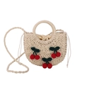 Borsa a tracolla in paglia con ciliegie rosse e fodera con coulisse interna - Bianco Sporco