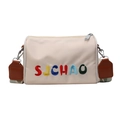 Beige cylinder crossbody bag in oxford fabric with brown leather and SJCHAO embroidery - Off White