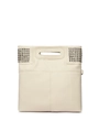 Borsa tote chic bianco crema in ecopelle con rivetti argentati e manico a fessura - Bianco Sporco