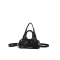 Borsa a tracolla nera in pelle PU con manici superiori e scritta fashion dorata - Nero