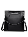 Borsa punk nera con borchie argentate e catena, tracolla chic da donna elegante - Nero