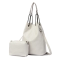 Set borsa a secchiello bianca con teschi a rilievo e catena argento da donna - Grigio chiaro