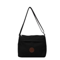 Borsa a tracolla minimalista in tessuto nero con cinturino e logo in pelle - Nero