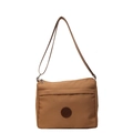 Borsa a secchiello in nylon marrone con tracolla regolabile e logo rotondo - Cachi