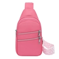Sac bandoulière rose en cuir PU grainé avec triple fermeture éclair et sangle tissée - Rose