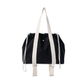 Minimalist black canvas drawstring bag with off-white shoulder straps and handles - Black