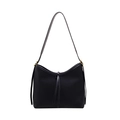 Minimalistische schwarze Damen-Handtasche aus PU-Leder mit Plissee-Design und Kordelzug - Schwarz