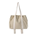 Minimalist beige drawstring tote bag with off-white webbing handles and side pull design - Khaki