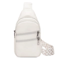 Sac bandoulière minimaliste en cuir PU beige avec texture et large sangle tissée - Blanc Cassé