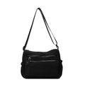 Minimalistische schwarze Nylon Umhängetasche mit Doppelreißverschluss und Gurt - Schwarz