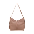 Elegant mauve pleated PU leather shoulder bag with decorative tassel fringe detail - Khaki