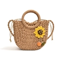 Borsa a tracolla in paglia alla moda con dettaglio girasole e nappine colorate per l'estate - Stile 2 Cachi