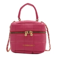 Sac bandoulière chic en cuir PU matelassé magenta avec chaîne dorée et poignée top - Rose rosé