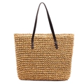 Minimalistische Stroh-Tote-Bag mit gewebter Textur und dunkelbraunen Ledergriffen - Khaki