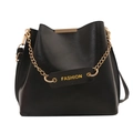 Secchiello minimalista in pelle PU nera con catena dorata e pendente fashion - Nero