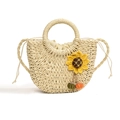 Borsa a tracolla in paglia con manico circolare e decorazione a girasole giallo - Beige Stile Fiori Pizzo