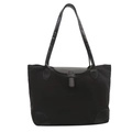 Minimalist black nylon tote bag featuring leather trim, flap cover and slim shoulder straps - Black