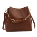 Secchiello alla moda in pelle PU marrone scuro con catena dorata e tracolla - Marrone