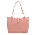 Chic light pink women's tote bag in synthetic leather with elegant top buckle strap - Pink
