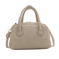 Elegante borsa a tracolla in pelle PU beige arricciata con manici e logo frontale - Beige