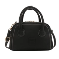 Borsa Boston chic nera con cuciture bianche a contrasto e tracolla regolabile - Nero