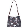 Borsa tote chic con teschio bianco e motivi floreali scuri in stile gotico moda - Rosso
