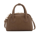 Borsa a mano vintage in pelle PU marrone con logo lady bags e cuciture bianche a contrasto - Cachi