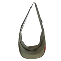Army green nylon crescent crossbody bag with adjustable strap and orange label - Army Green
