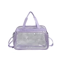 Fashionable purple transparent PVC handbag and shoulder bag with mesh side pockets for women - Purple