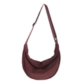 Fashionable deep red nylon crescent crossbody bag with adjustable wide fabric strap - Chestnut