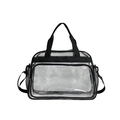 Clear PVC crossbody handbag with black trim and side mesh pocket for daily commuting - Black