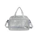 Minimalist clear PVC crossbody tote bag with grey trim and adjustable strap in transparent design - Gray