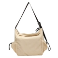 Minimalistische beige Canvas Umhängetasche mit verstellbarem Riemen und Tunnelzug-Seitentaschen - Gebrochenes Weiß