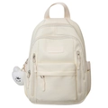 Zaino minimalista in pelle PU bianco crema per donna con ciondolo a forma di orso - Bianco Sporco