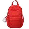 Mini zaino rosso in tessuto resistente all'acqua con un ciondolo di peluche - Rosso