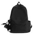Minimalistische zwarte nylon rugzak met handvat en schattige pluche apenhanger detail - Zwart