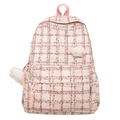Roze geruite corduroy rugzak voor dames met schattige pluche cartoon hangers - Roze