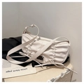 Chic cream white PU leather shoulder bag with ruched design and decorative bow detailing - White
