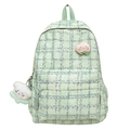 Lichtgroene corduroy rugzak met ruitjestextuur, perzikbadge en puppy-hanger - Groen